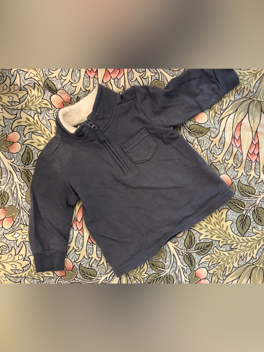 Kids Navy Quarter Zip Pullover with Sherpa Lined Collar